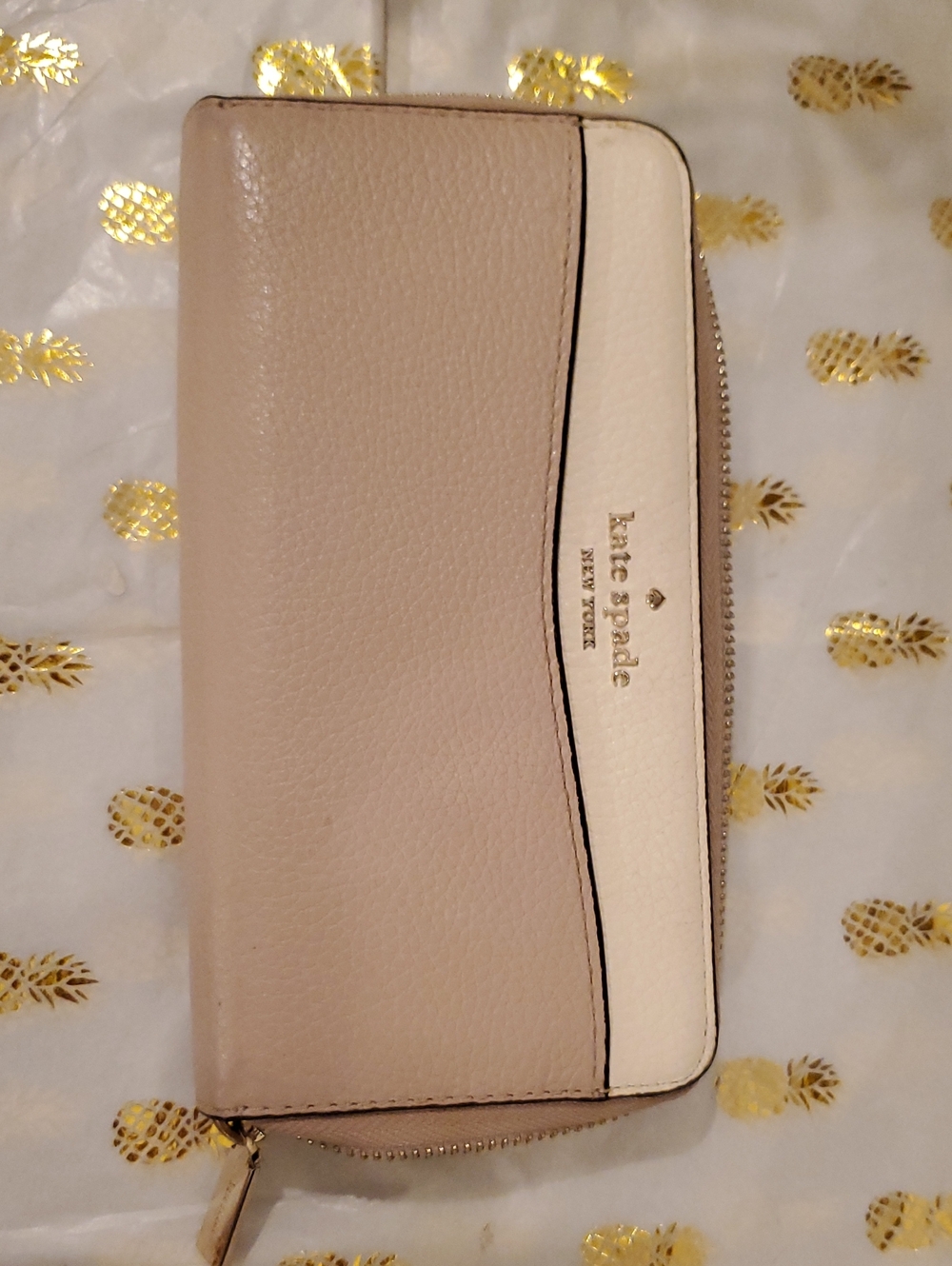 kate spade Blush & Cream Pebble Leather Zip Wallet